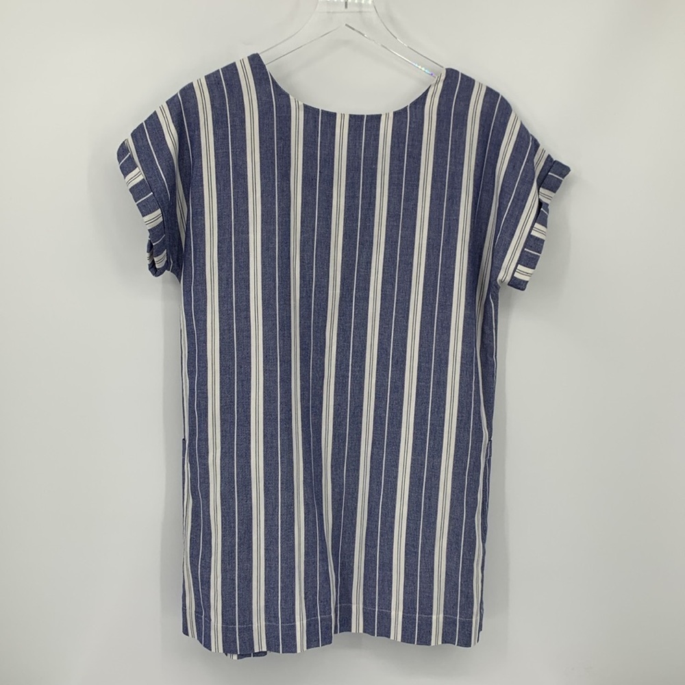 Tularosa Warren striped mini dress cotton lace-up tassels blue white cotton S - Picture 4 of 5